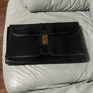 Black Leather Men's Document Clutch with Gold Lock